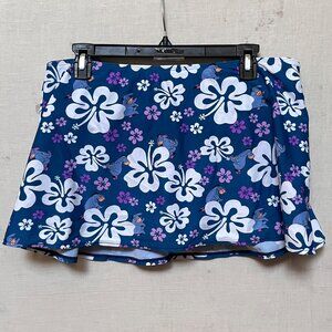 Disney Eeyore Womens‎ Hawaiian Floral Swim Skirt Size 10 Blue White Purple